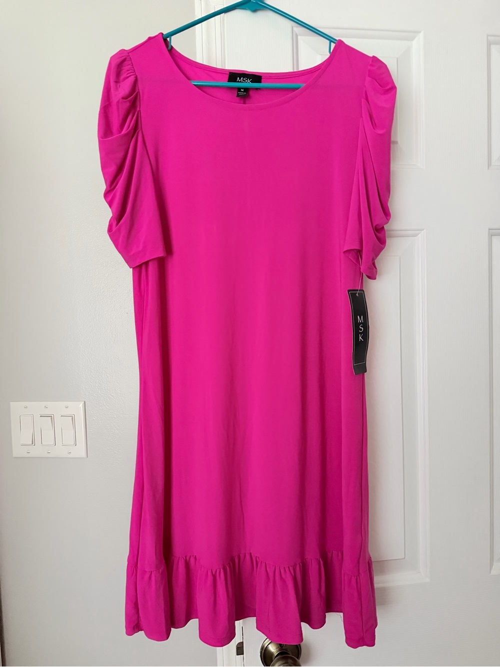 MSK Bright Fuchsia Midi Dress with Ruffle Hem